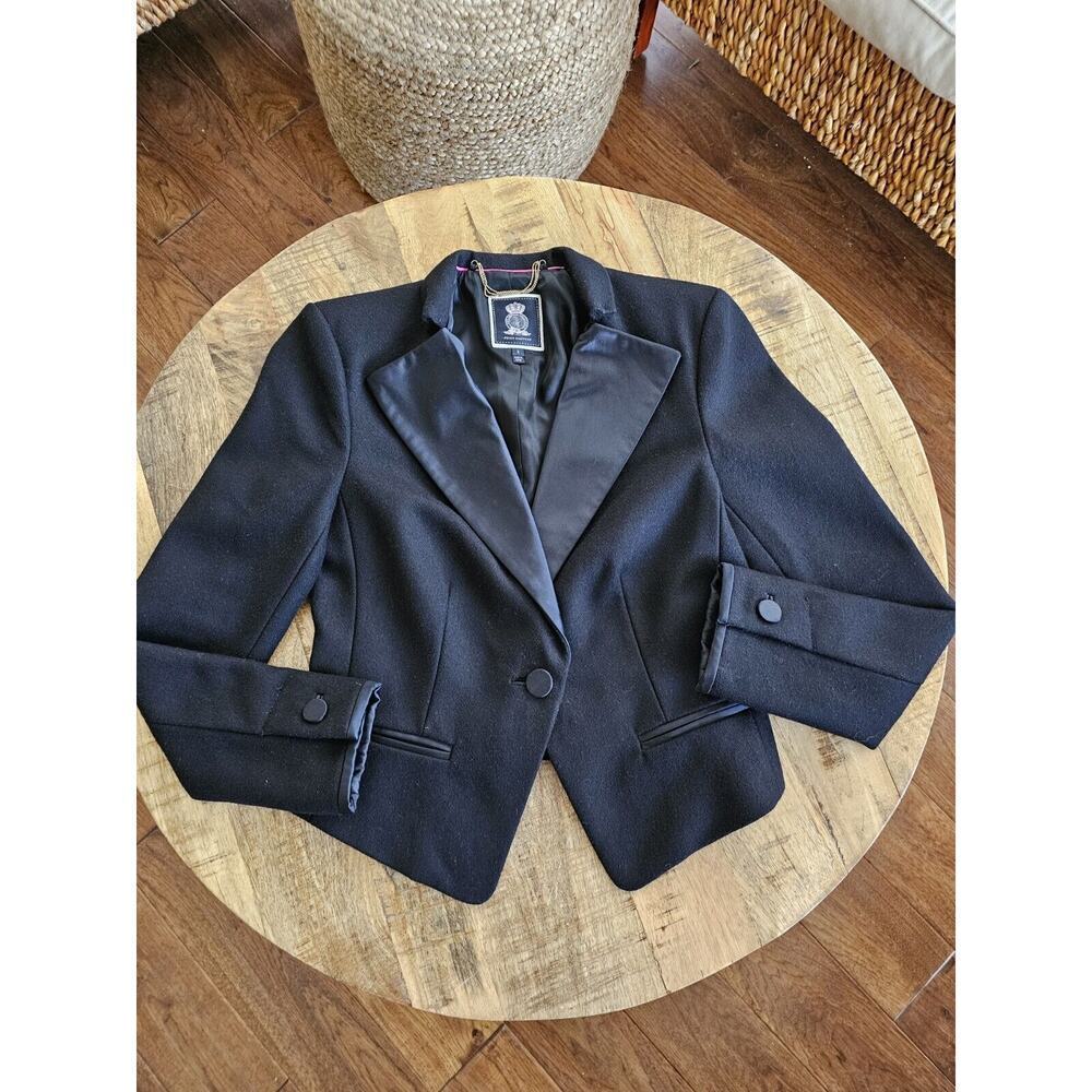 Juicy Couture Womens Black Italian Fabric Blazer Jacket Wool Blend Size 2 EUC - Picture 2 of 9